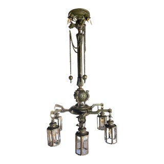 Early 20th Century Gothic Revival Bronze Six Arm For Sale