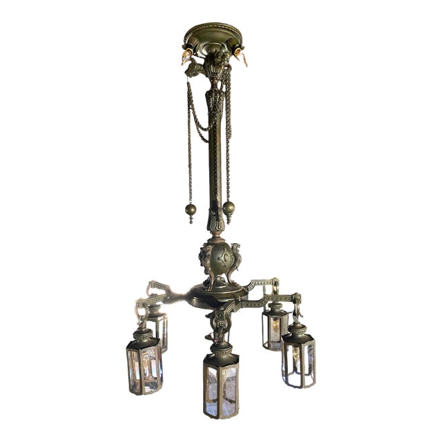 Early 20th Century Gothic Revival Bronze Six Arm For Sale