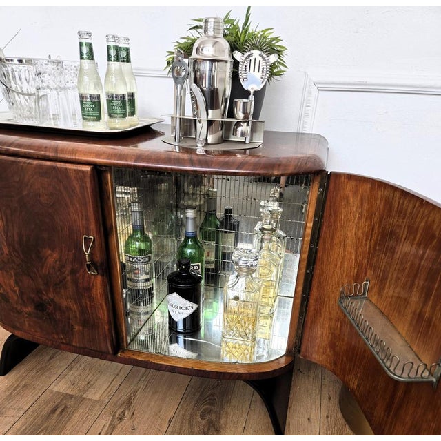 Paolo Buffa Mid-Century Italian Art Deco Style Walnut Burl and Mirror Mosaic Dry Bar Cabinet by Paolo Buffa, 1940s For Sale - Image 4 of 10