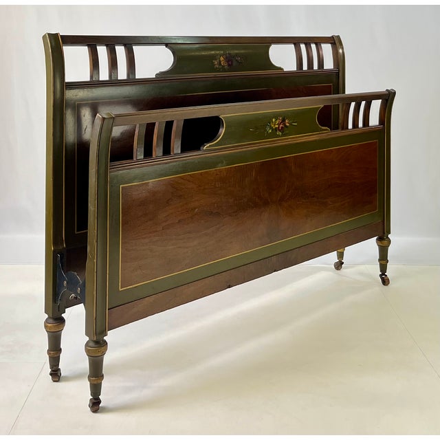 Neoclassical full size bed and rails by Sligh Furniture Co. of Grand Rapids. Likely crafted in the 1920s, this piece...