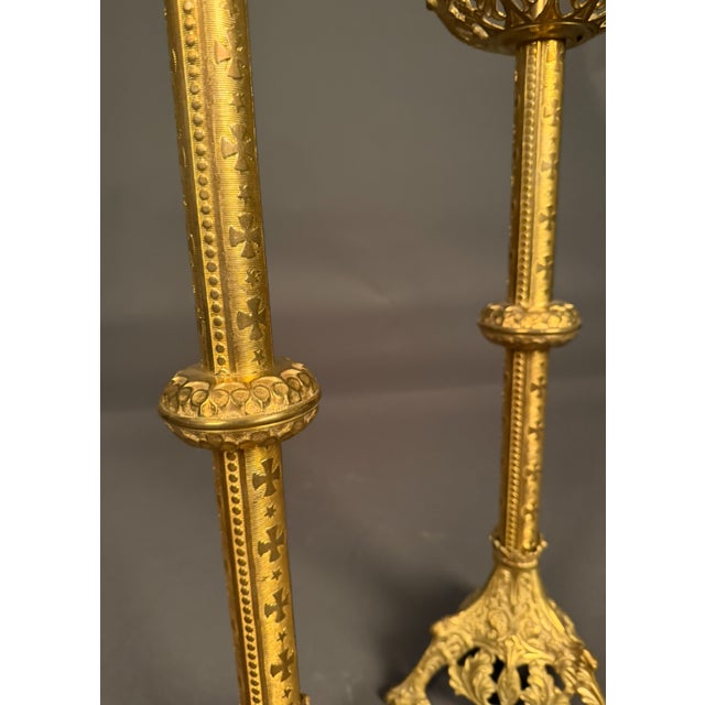 Mid 19th Century 19th Century French Pair of Gothic Style Dore Bronze Candelabras, Circa 1850 For Sale - Image 5 of 13