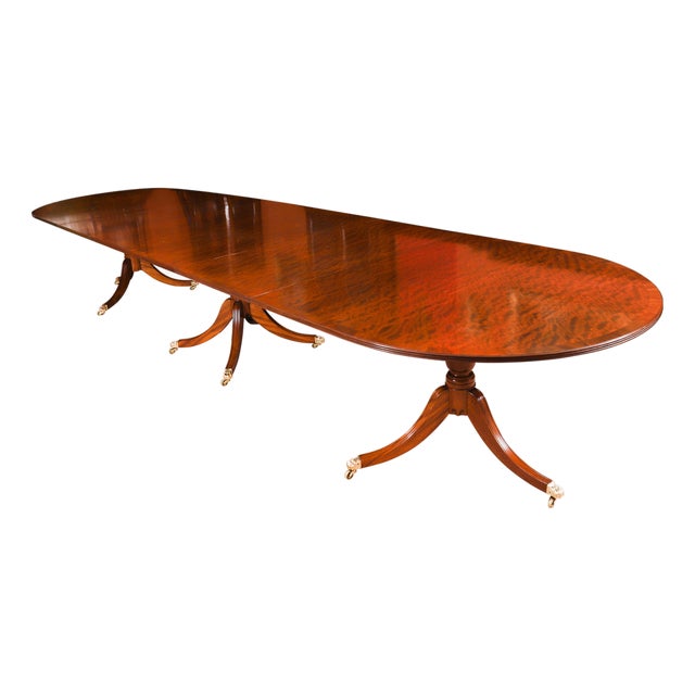 Regency Revival Triple Pillar Dining Table For Sale