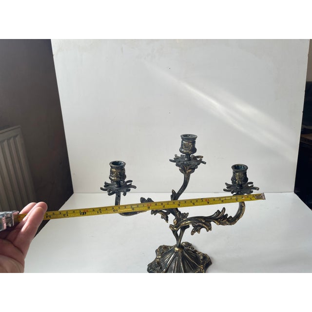 Metal Baroque Italian Candelabra in Brass, 1970s For Sale - Image 7 of 8