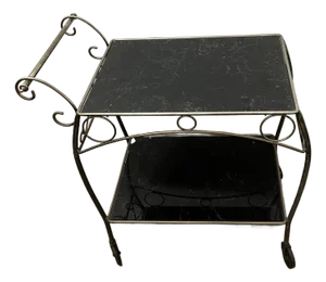 1970s Vintage Mid-Century Metal Iron & Glass Trolley Bar Cart