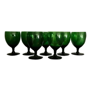 Anglo Irish Emerald Green White Wine Glasses or Water Goblets - a Set of 7