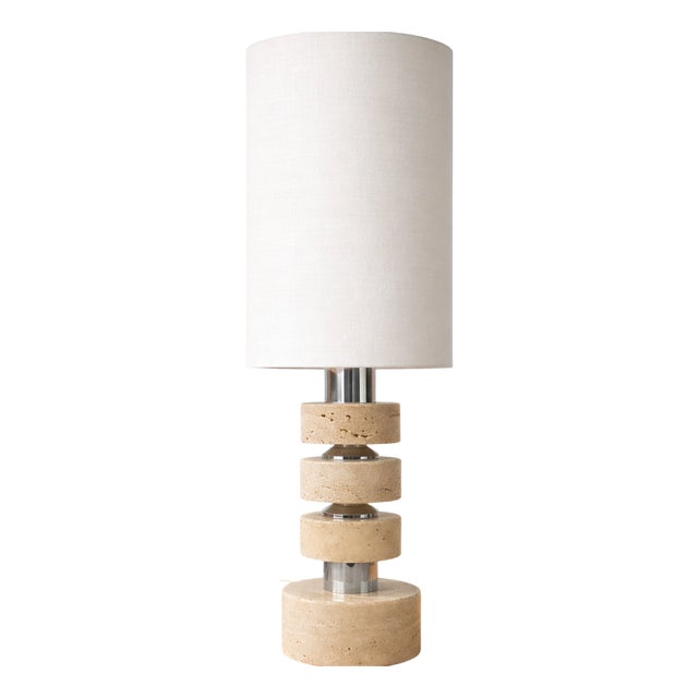 Travertine and Chrome Table Lamp, Italy, 1970s For Sale