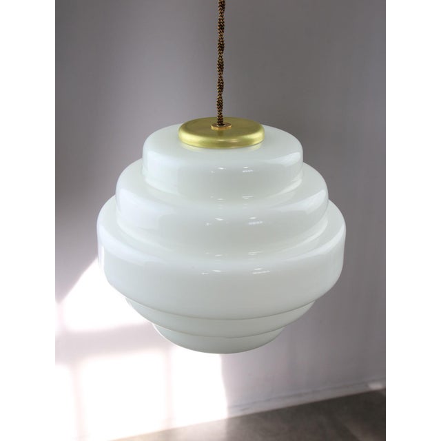 Mid-Century Italian Brass and Opaline Glass Pendant Lamp For Sale - Image 13 of 17
