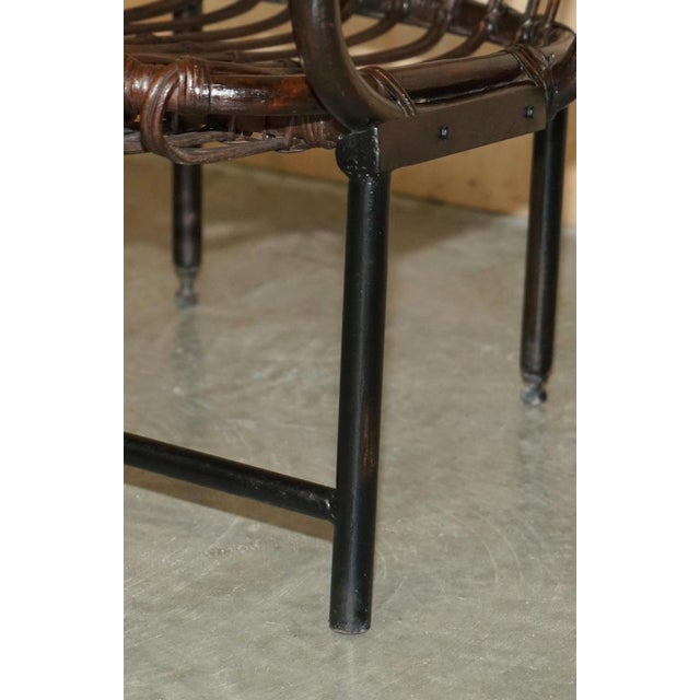 French Bamboo Steel Base Porters Wingback Armchair For Sale - Image 16 of 18