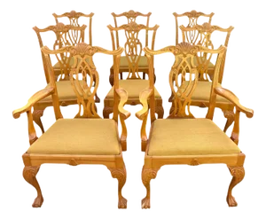 Set of 8 20th Century Boston Style Chippendale Mahogany Ball and Claw Dining Chairs