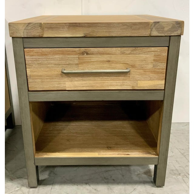 Contemporary Organic Modern Rustic Wood Nightstands Pair For Sale - Image 3 of 6