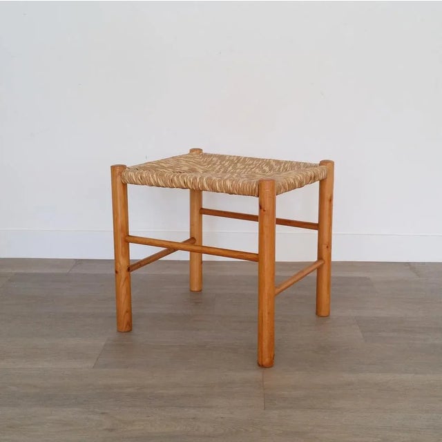 Wood and Rush Stool, 1970s For Sale - Image 4 of 4