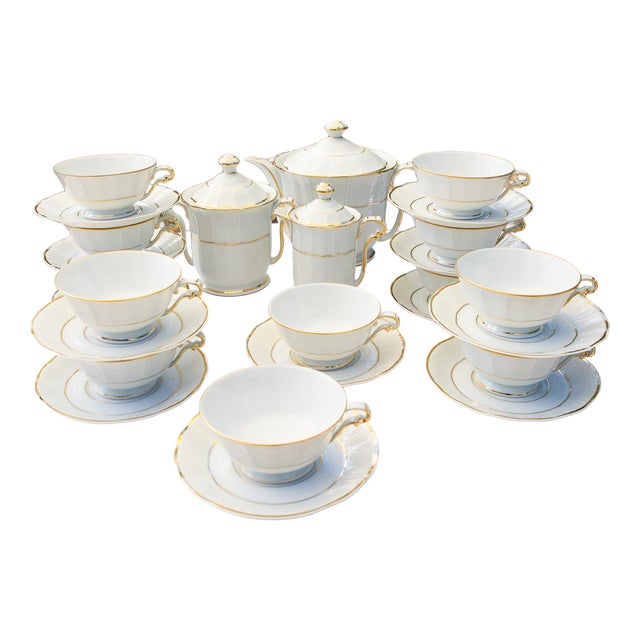 Porcelain Tea Set for 12 from Bernardaud Limoges, 1950s, Set of 27 For Sale