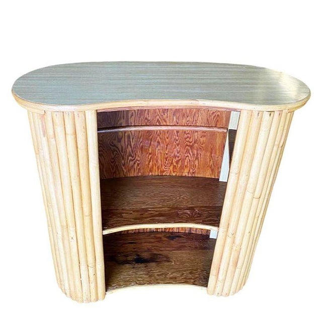 Restored Mid-Century Vertically Stacked Curved Stacked Dry Rattan Bar For Sale - Image 4 of 5