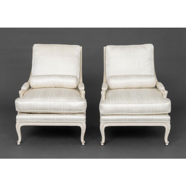 French Louis XVI Style White Painted Fauteuils, Pair For Sale - Image 3 of 7