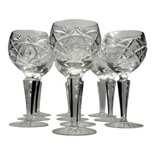 1950s American Brilliant Hobstar Hock Glasses - Set of 10 For Sale