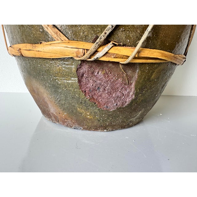 1980s Vintage Rustic Clay and Rattan Vase For Sale - Image 11 of 11