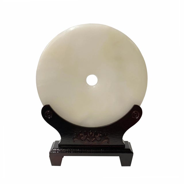 Chinese Natural Stone Round Namo Amitabha Kwan Yin Graphic Display For Sale - Image 4 of 7