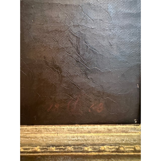 This authentic 19th-century oil portrait depicts a young European woman in traditional attire, painted with refined...