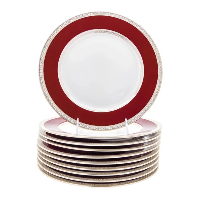 Metal Royal Bavaria Ruby and Gold Dinner Plates, Antique, circa 1920 - Set of 10 For Sale - Image 7 of 7