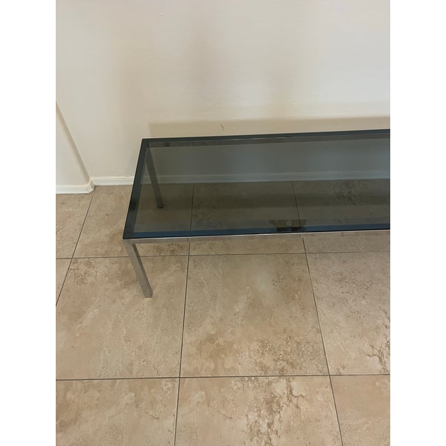 Mid-Century Modern Mid Century Chrome and Smoke Glass Coffee Table in Style of Florence Knoll For Sale - Image 3 of 12