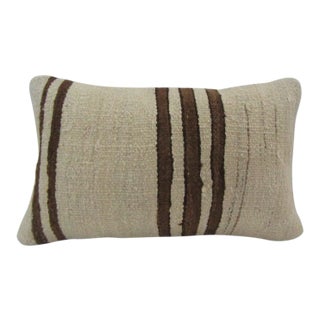Handmade Brown Striped Natural Turkish Kilim Pillow Cover For Sale