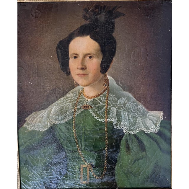 Elegant 19th-Century Portrait of Captain Herlin's Wife in Regal Attire This stunning 19th-century portrait presents the...