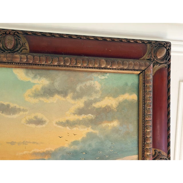 Nautical Signed 1920 Antique Maritime Sailboat Oil Painting in Ornate Painted Frame For Sale - Image 3 of 18
