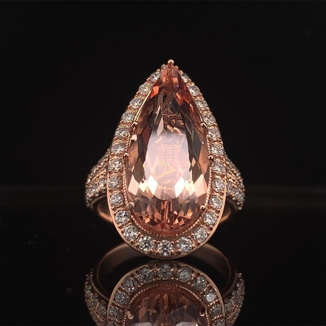 Morganite Diamond Ring 14k Rose Gold 6.91 TCW Certified For Sale - Image 9 of 16