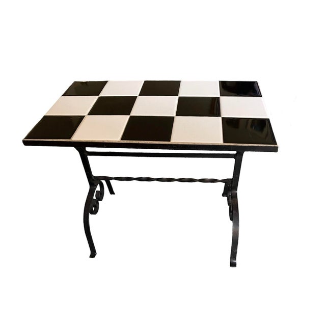 Black 1960s Mid-Century Modern Black and White Mosaic Tile Side Table For Sale - Image 8 of 8