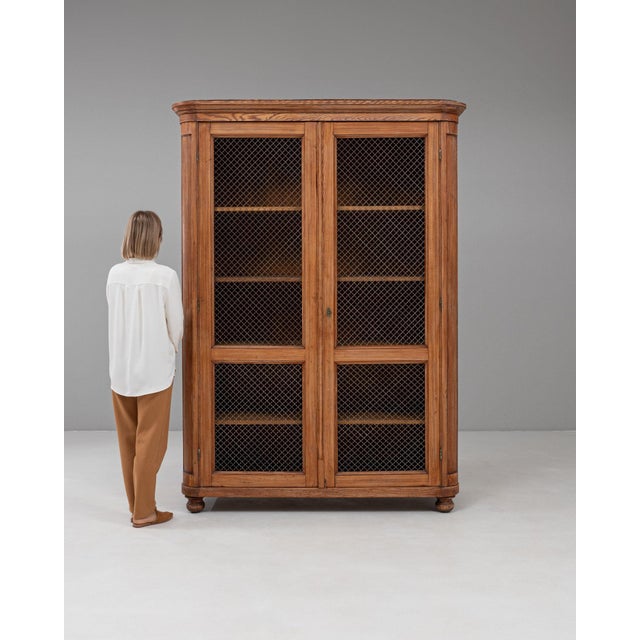 Here is a vitrine/cabinet, its natural pine, mesh wire door panels the first thing to catch the eye. Originating in France...