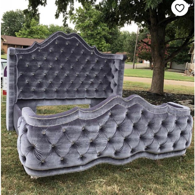 Custom California King French Tufted Bed with Rounded Footboard Chairish