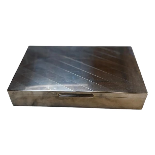 Polished Metal Box With Diagonal Line Design For Sale