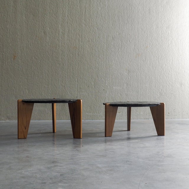 Brutalist Brutalist Slate and Pine Side Tables, 1970s, Set of 2 For Sale - Image 3 of 18