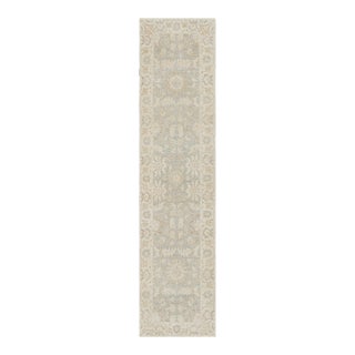 Rug & Kilim’s Oushak Style Runner Rug in Gray With Cream White Floral Patterns For Sale