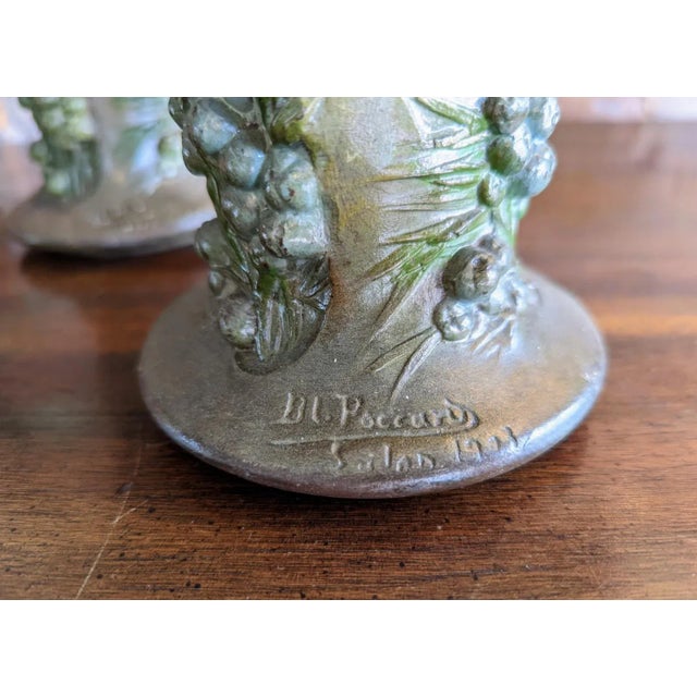 Antique 1903 French Art Nouveau Vases, Blanche Poccard De Saintilau Signed Salon - Set of 2 For Sale In Greenville, SC - Image 6 of 11