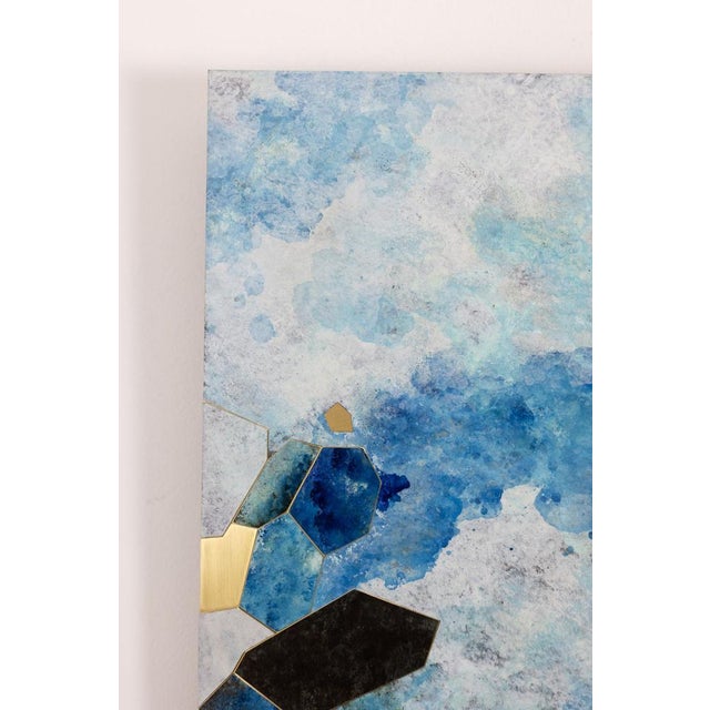 Decorative panel entitled “Fragmentations – VII” in inlaid and oxidized brass. Glossy varnish finish. Unique piece. This...