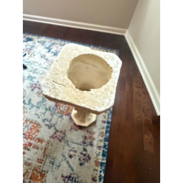 Hollywood Regency Pedestal Stand Cream Floral Relief Plaster Octagonal Column Hollywood Regency For Sale - Image 3 of 9