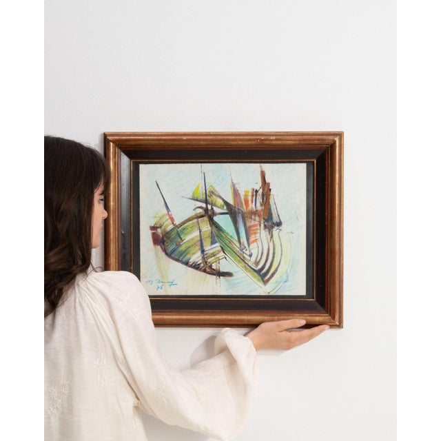 This mid 20th century painting from France is a painting, housed in a wood and glass frame. Its form follows honest, well-...