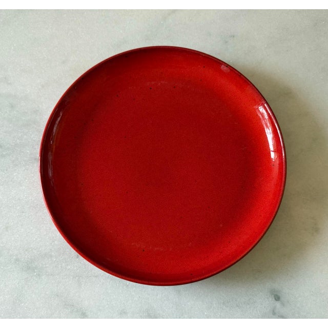 Ceramic Set of 7 Red Gerz West Germany Pottery Dinner Plates For Sale - Image 7 of 9