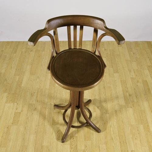 Antique Height-Adjustable Swivel Barber Chair in Curved Beech, 1920s For Sale - Image 6 of 9
