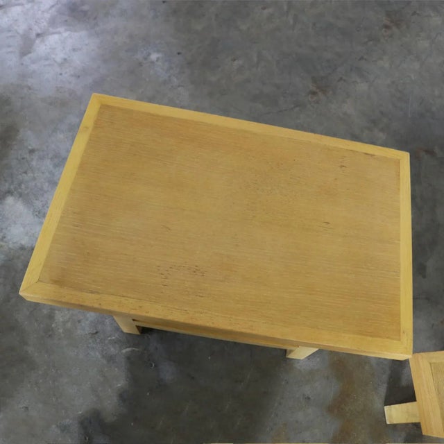 Cream Mid Century Modern Blonde Oak Window Pane End Table and Coffee Table Pair For Sale - Image 8 of 13