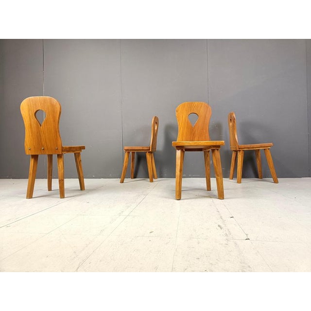 Wood Vintage Brutalist Dining Chairs, 1960s, Set of 4 For Sale - Image 7 of 12