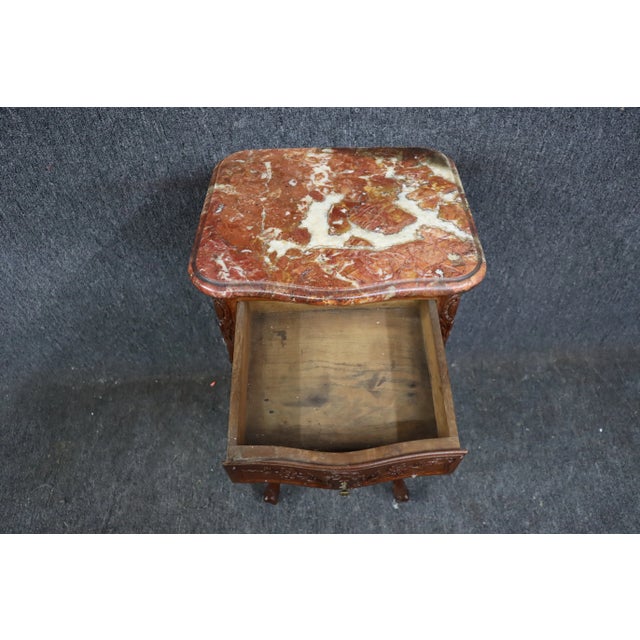 Walnut & Marble Carved Nightstand For Sale - Image 4 of 11