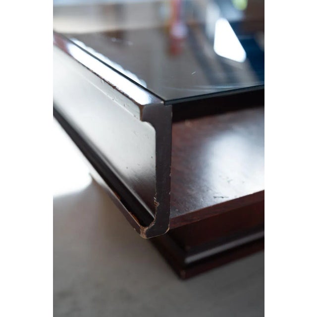 Brown Vintage Mahogany Coffee Table with Glass Top, 1970s For Sale - Image 8 of 11