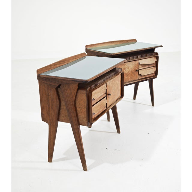 Mid-Century Modern Bedside Tables in Wood and Glass attributed to Vittorio Dassi for La Permanente Mobili Cantù, Italy, 1950, Set of 2 For Sale - Image 12 of 18