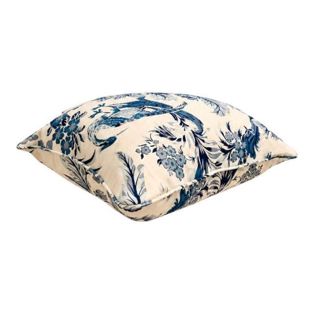 Blue Chinoiserie Bird & Floral Pillow For Sale - Image 4 of 5
