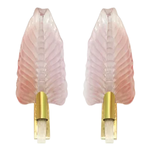 Set of Two Mid-Century Modern Pink Leaf Murano Glass Wall Sconces