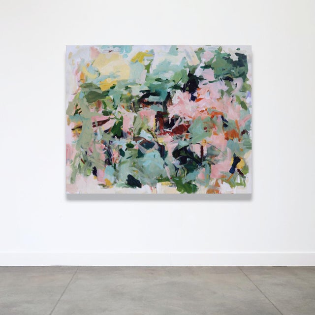 An original acrylic on canvas by the American painter Karen Silve, nearly five feet wide and worked edge to edge in...