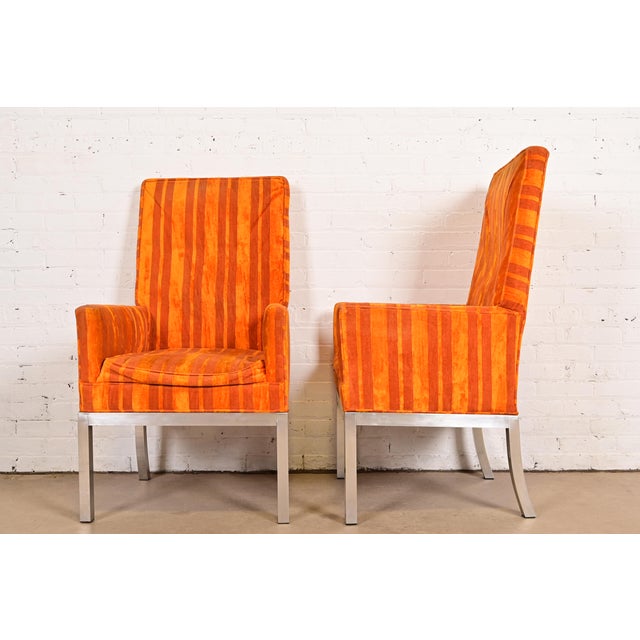 Leon Rosen for Pace Collection Mid-Century Modern Chrome Armchairs or Dining Chairs, Pair For Sale - Image 10 of 13