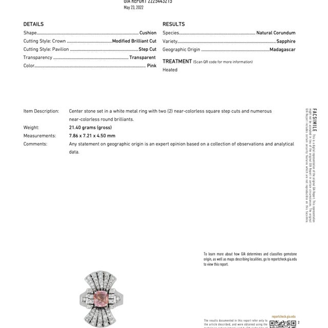 Metal Late 20th Century Gia Certified Pink Sapphire and Diamond Vintage 18k Gold Vertical Ring Size 8.5 For Sale - Image 7 of 7